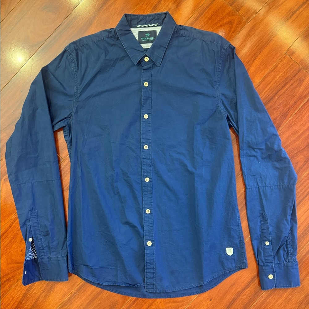 Scotch & Soda Men’s  Button Down Medium Shirt Navy ptp approx 20”